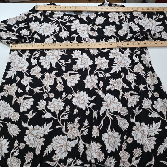 JM Collection Tunic Women 2X Black Beige Floral 3/4 Sleeve Shark Bite Whimsigoth - Picture 4 of 15